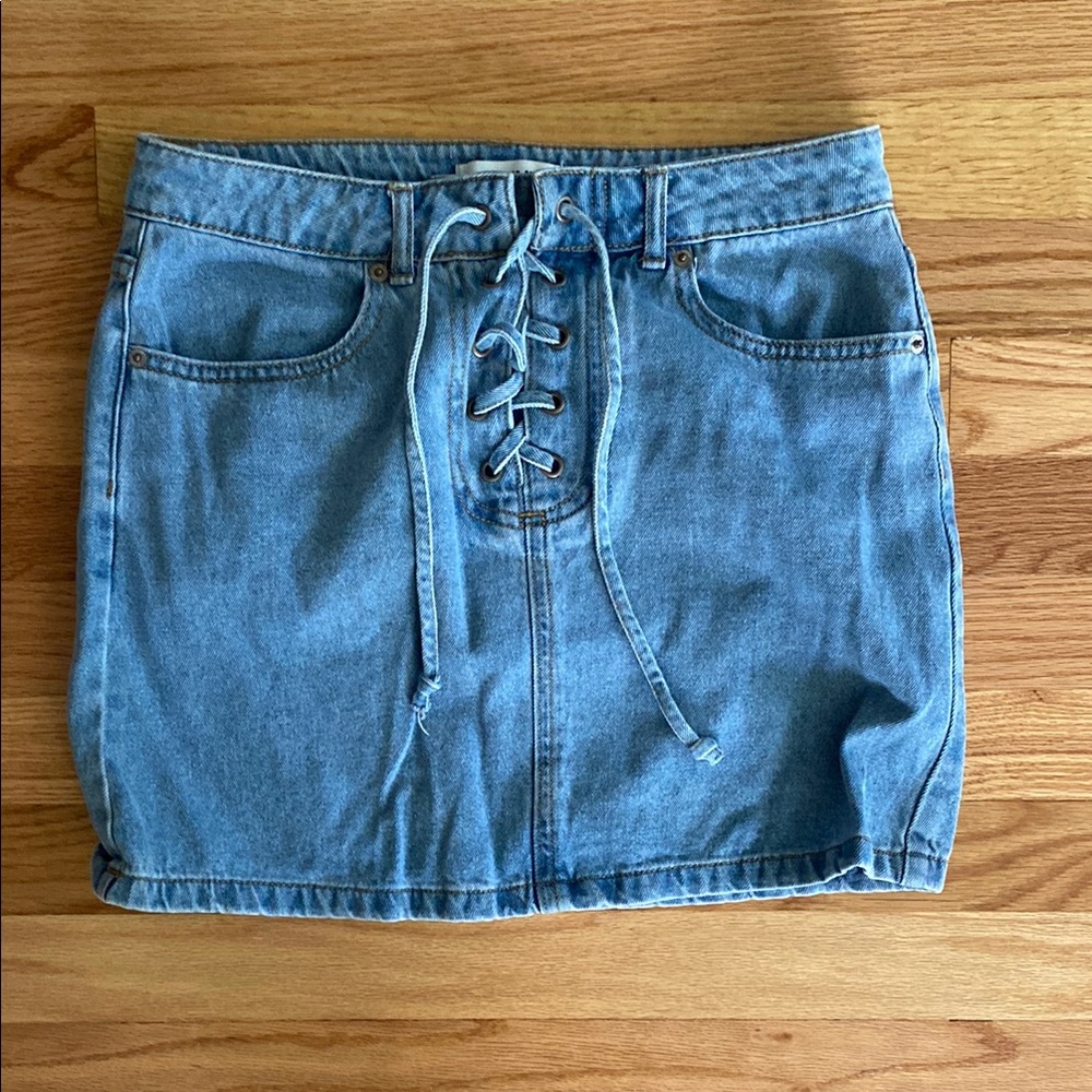 Forever 21 Blue Mini Jean Skirt with Tie Front